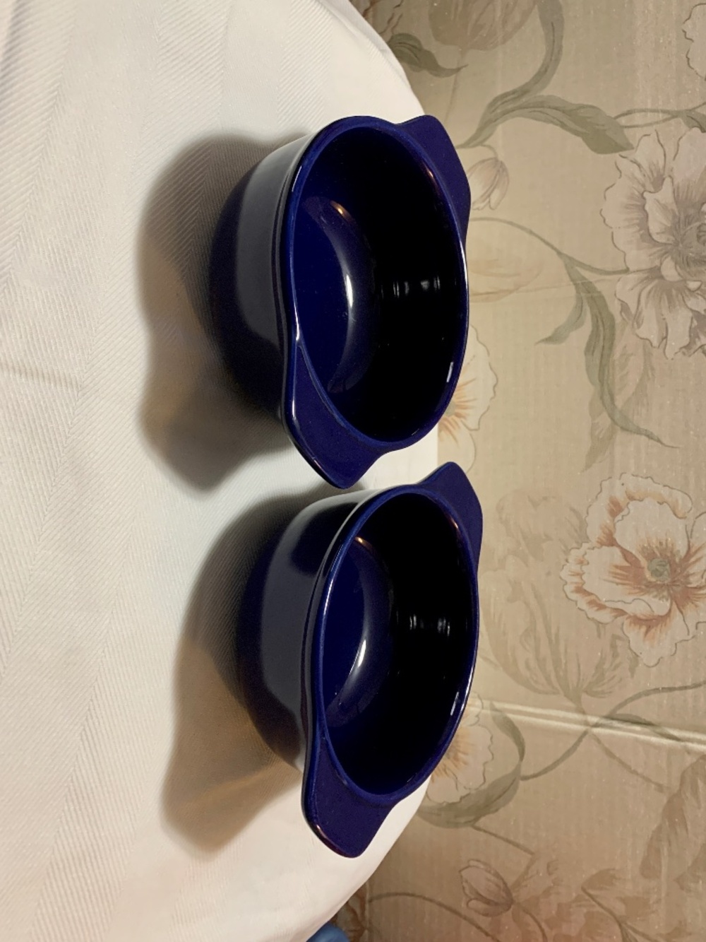 Pair of Chantal 2 3/4 cup Cobalt Blue Baking Dish Bowls With Handles